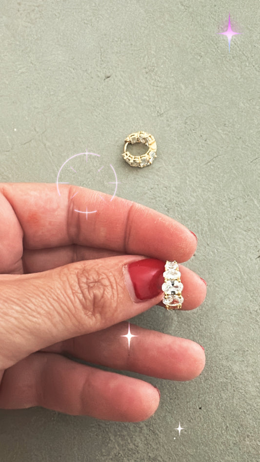 Elegant Gold Huggie Hoop Earrings with Oval-Cut CZ Stones