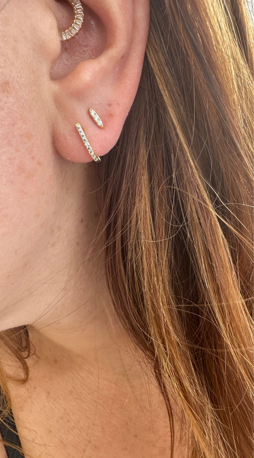 Dazzling Gold ‘D’ Stud Earrings – Pave bar stud