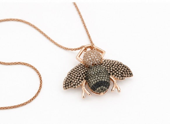 Rose Gold Crystal Bee Pendant Necklace