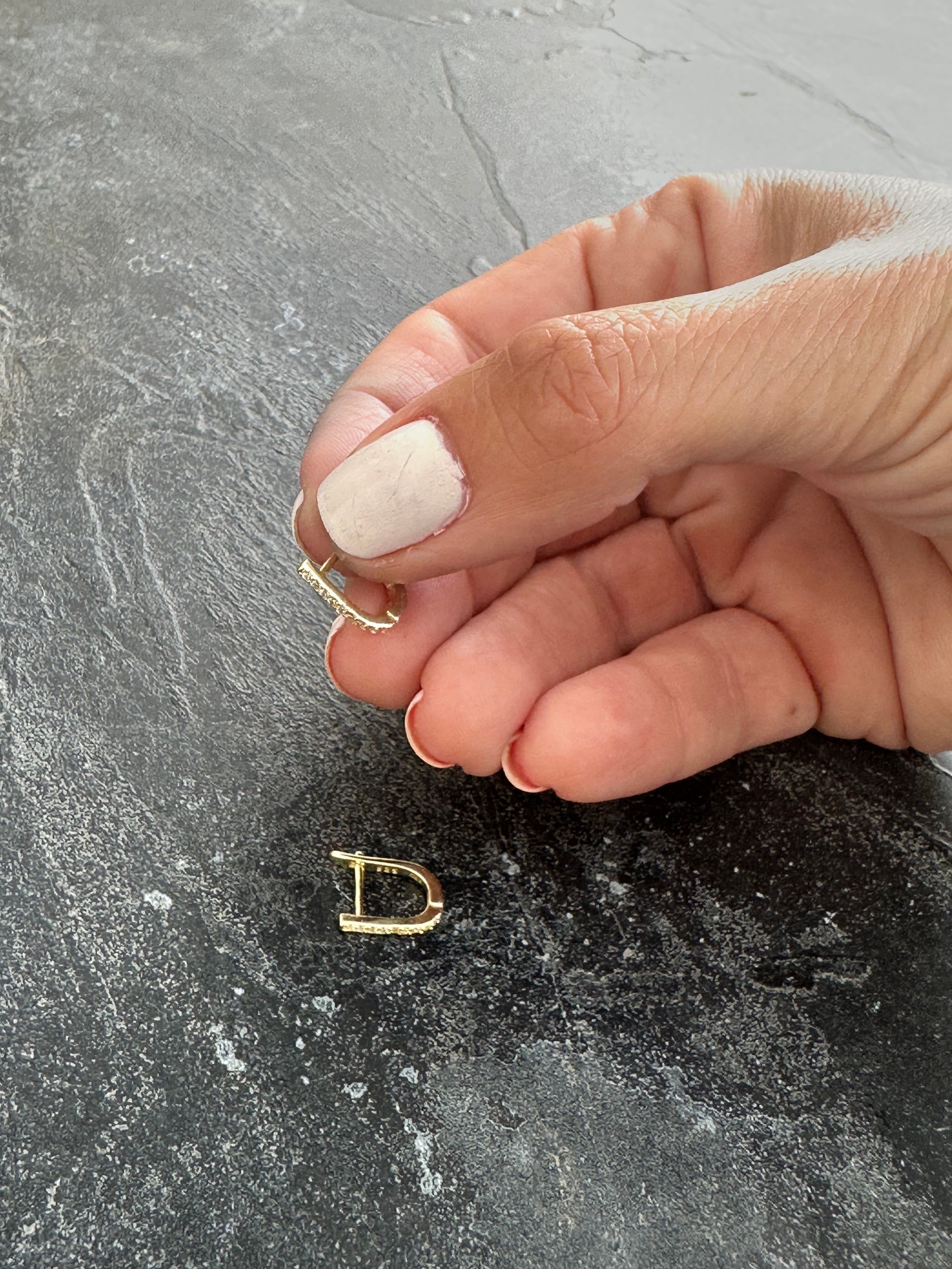 Dazzling Gold ‘D’ Stud Earrings – Pave bar stud