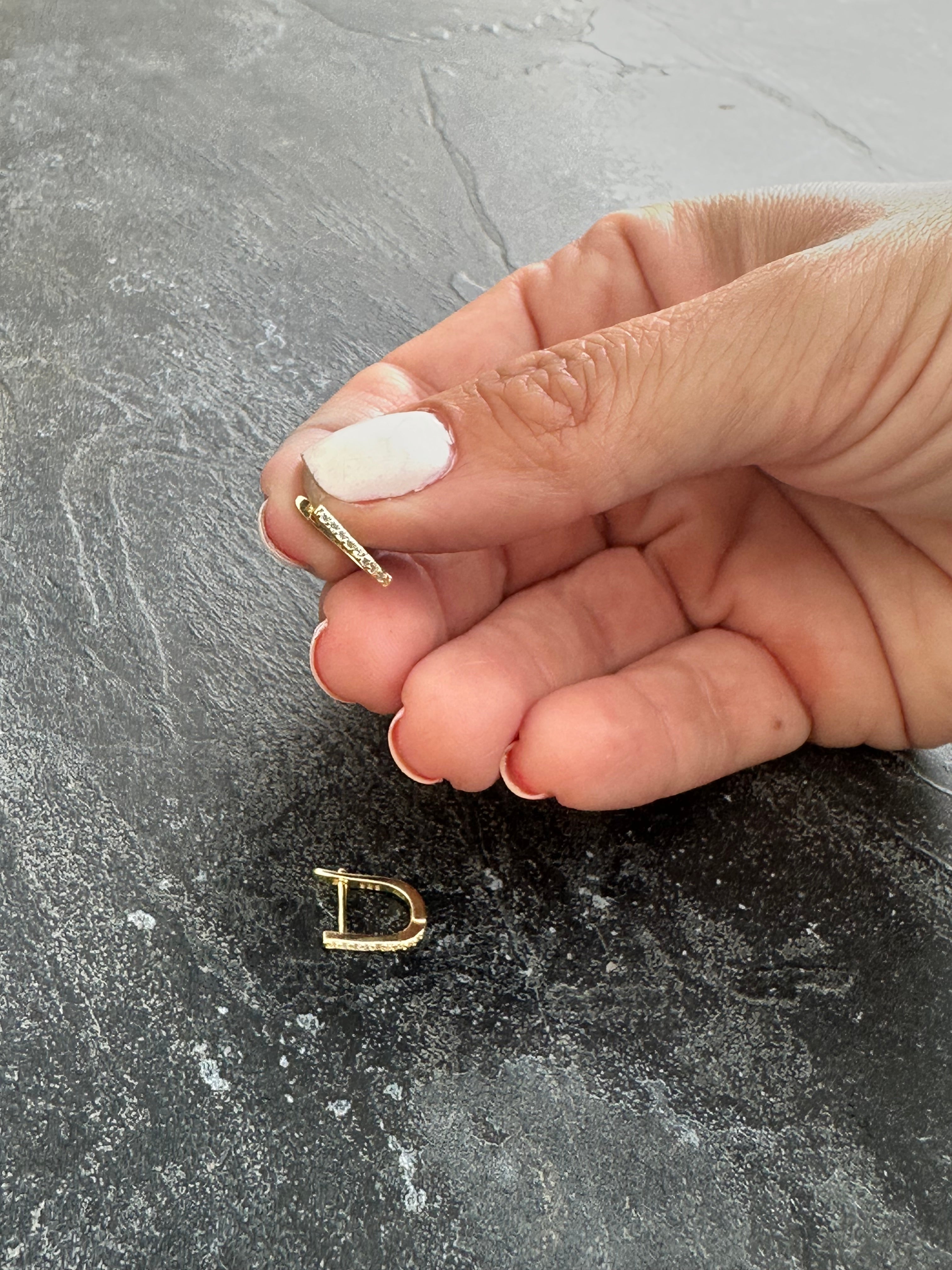 Dazzling Gold ‘D’ Stud Earrings – Pave bar stud