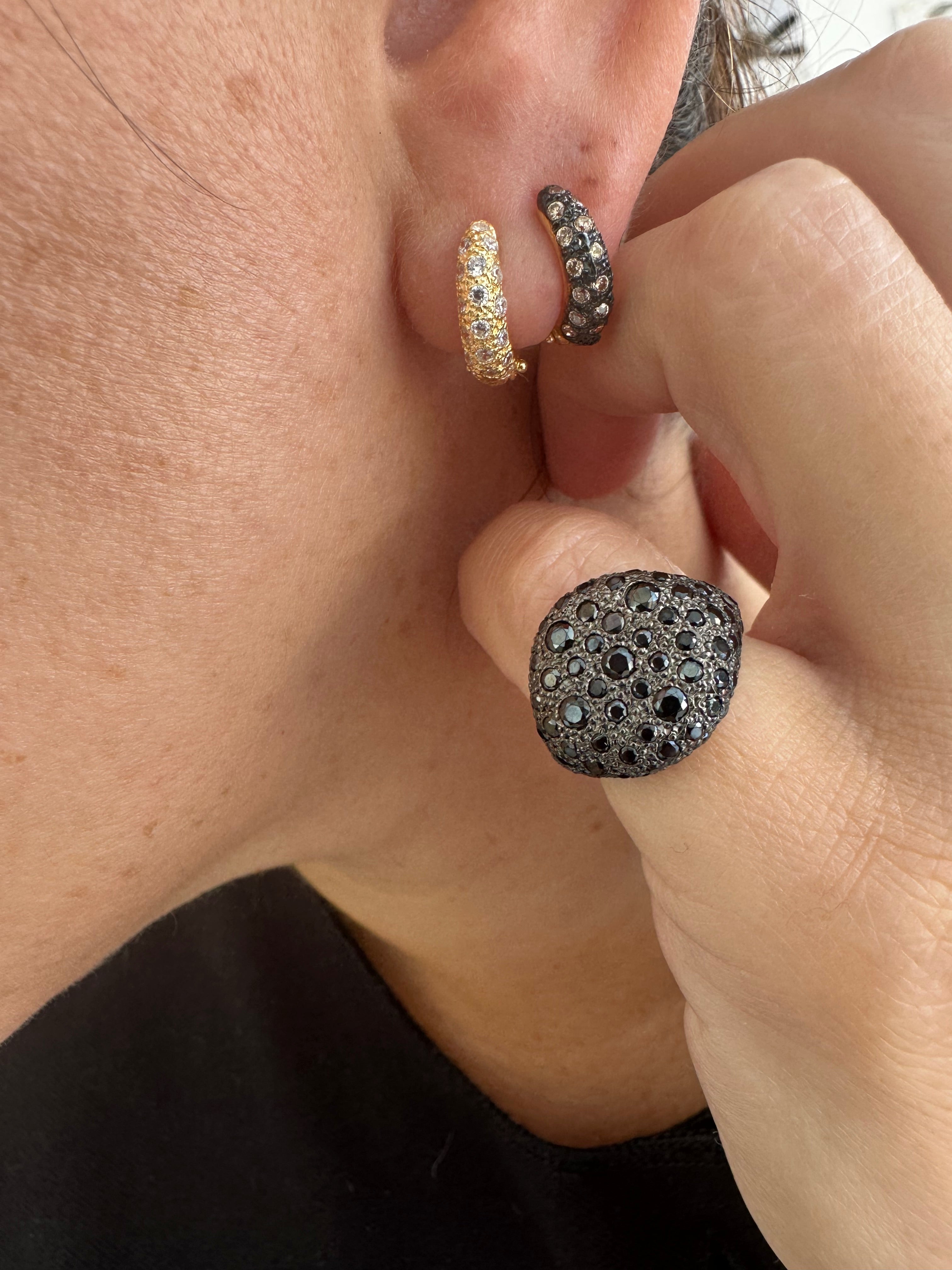 Huggie Hoop Earrings – Black & Clear CZ - Gold & Rose Gold Finish