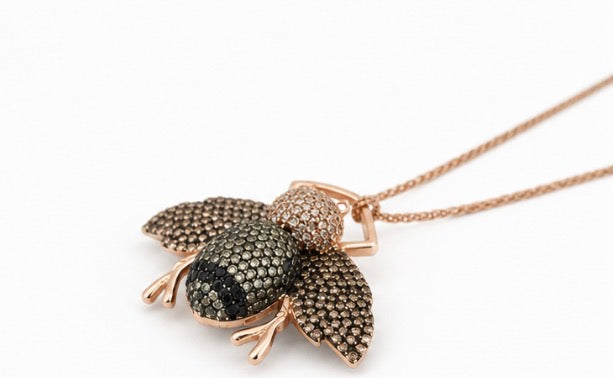 Rose Gold Crystal Bee Pendant Necklace